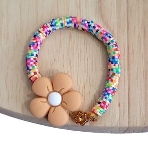 Hand Crafted Colorful Kids Beaded Bracelet with Flower Charm Size Approx 5.5"